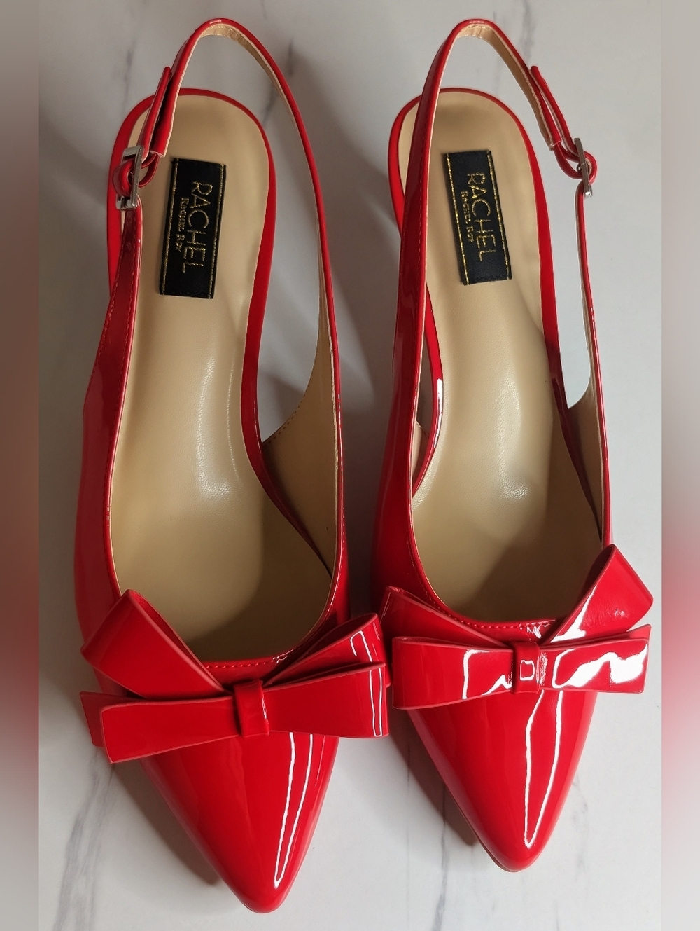Rachel Roy Red Patent Slingback Heels Bow Pointed Toe Size 8 NIB - Picture 3 of 8